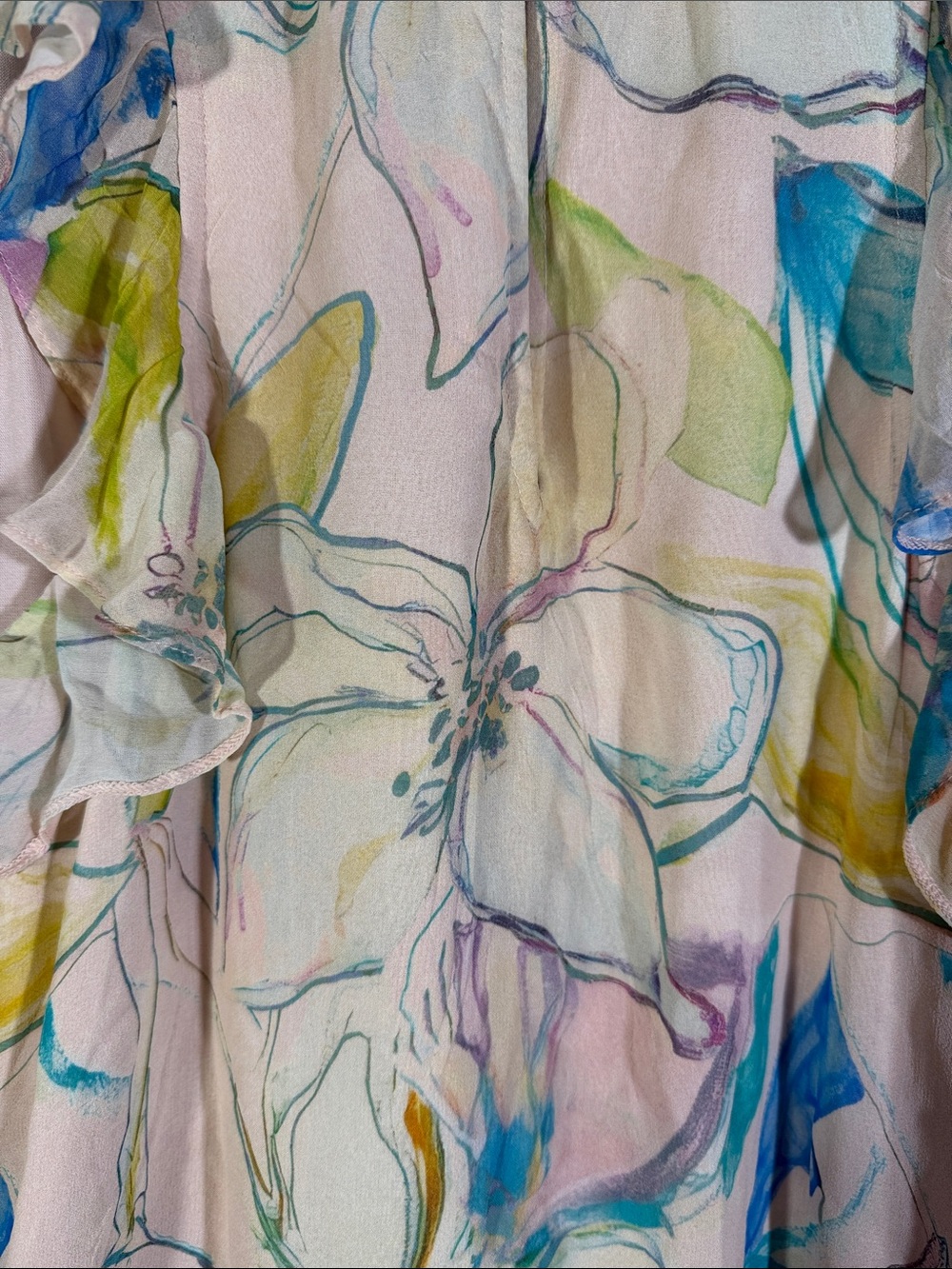 Maeve Floral Ruffle High-Low Maxi Dress in Beige and Aqua New Large - Picture 6 of 6